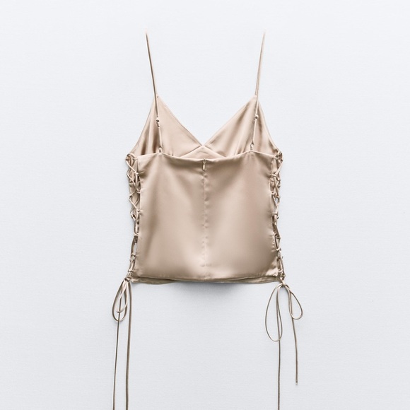 Zara Satin Beige Cami Top - Picture 2 of 5